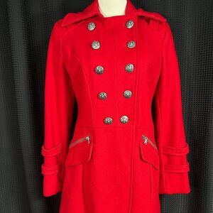 Vintage Y2K 1981 GUESS Los Angeles  Red Belted Wool Military Coat Coat Size M